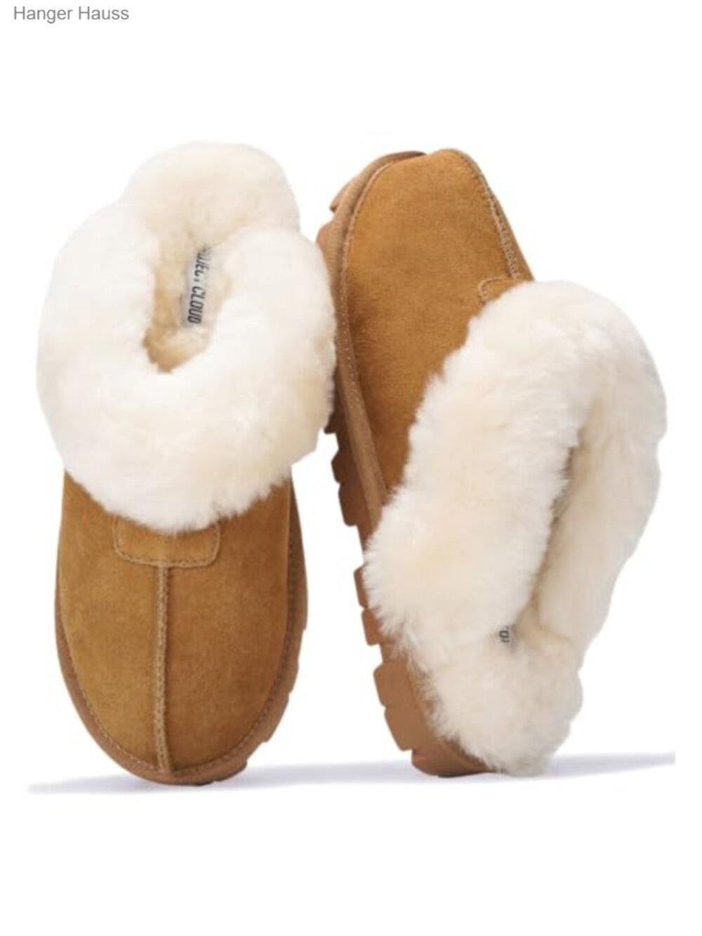 Genuine Leather Fur-Lined Women's Clog Slippers Memory Foam Indoor Outdoor